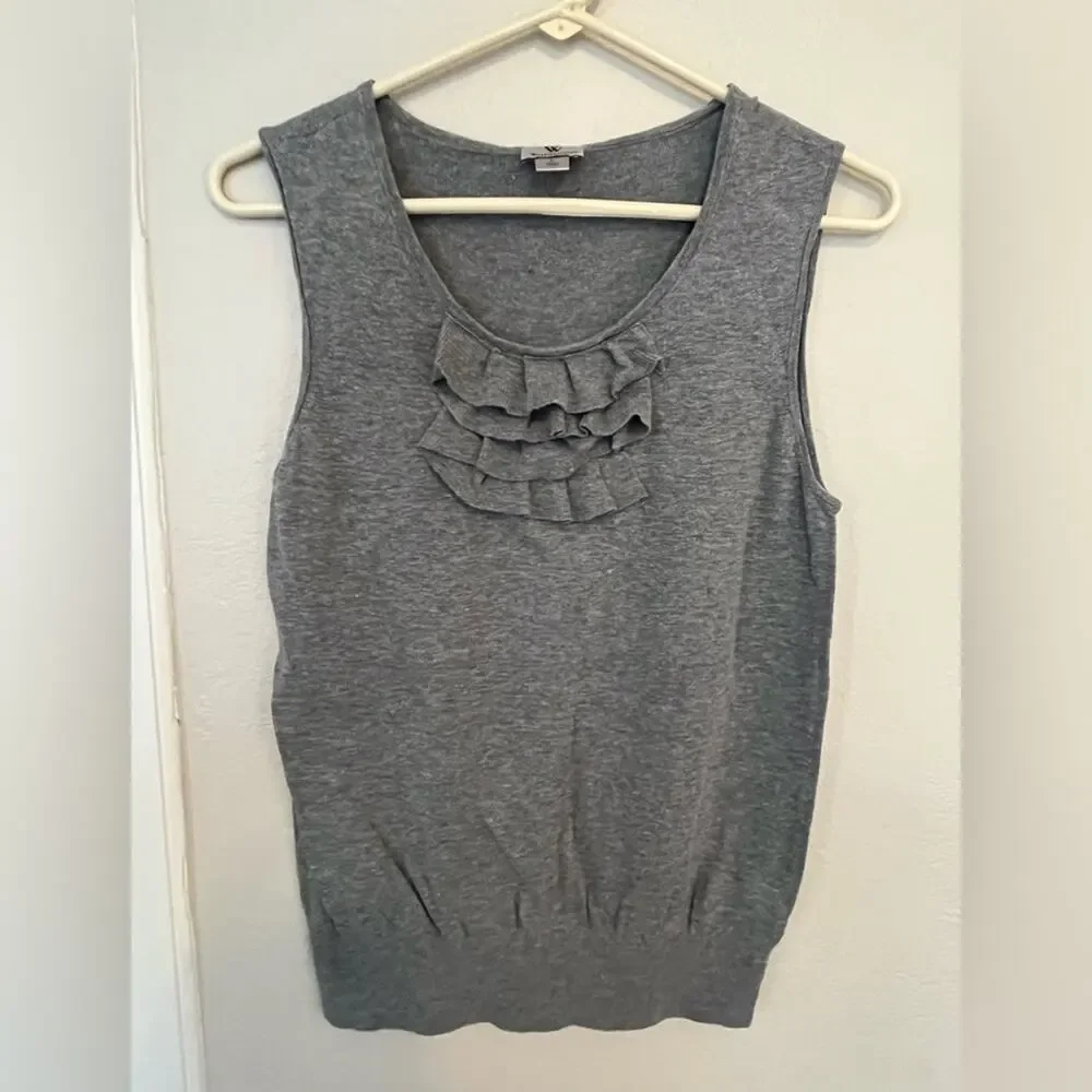 Women's Worthington gray sleeveless light sweater with ruffles, Size Large - Picture 1 of 9